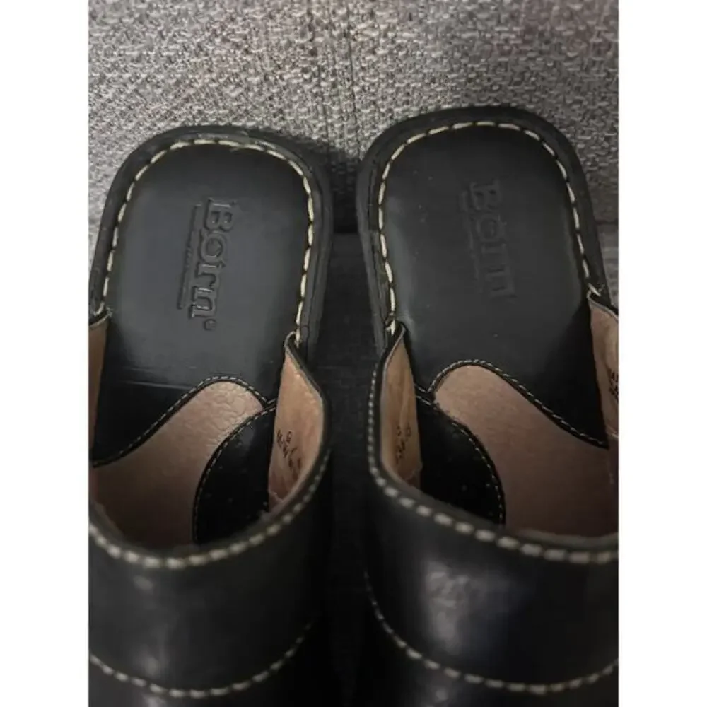 Born Black Leather Wedge Clog Sneakers - Women's